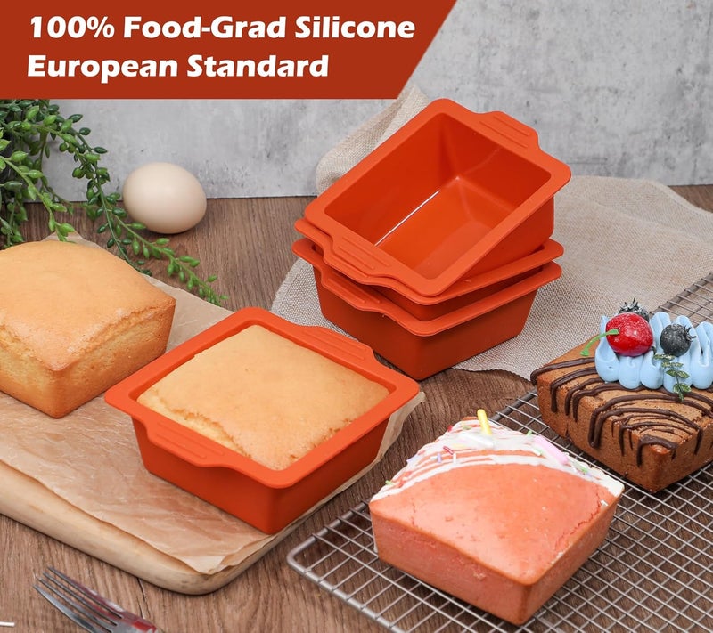 Webake 4 Inch Silicone Square Cake Pans, Nonstick Mini Square Silicone Molds for Baking, Ice Cube, Jelly, Soap, BPA Free Set of 4 - Image 2